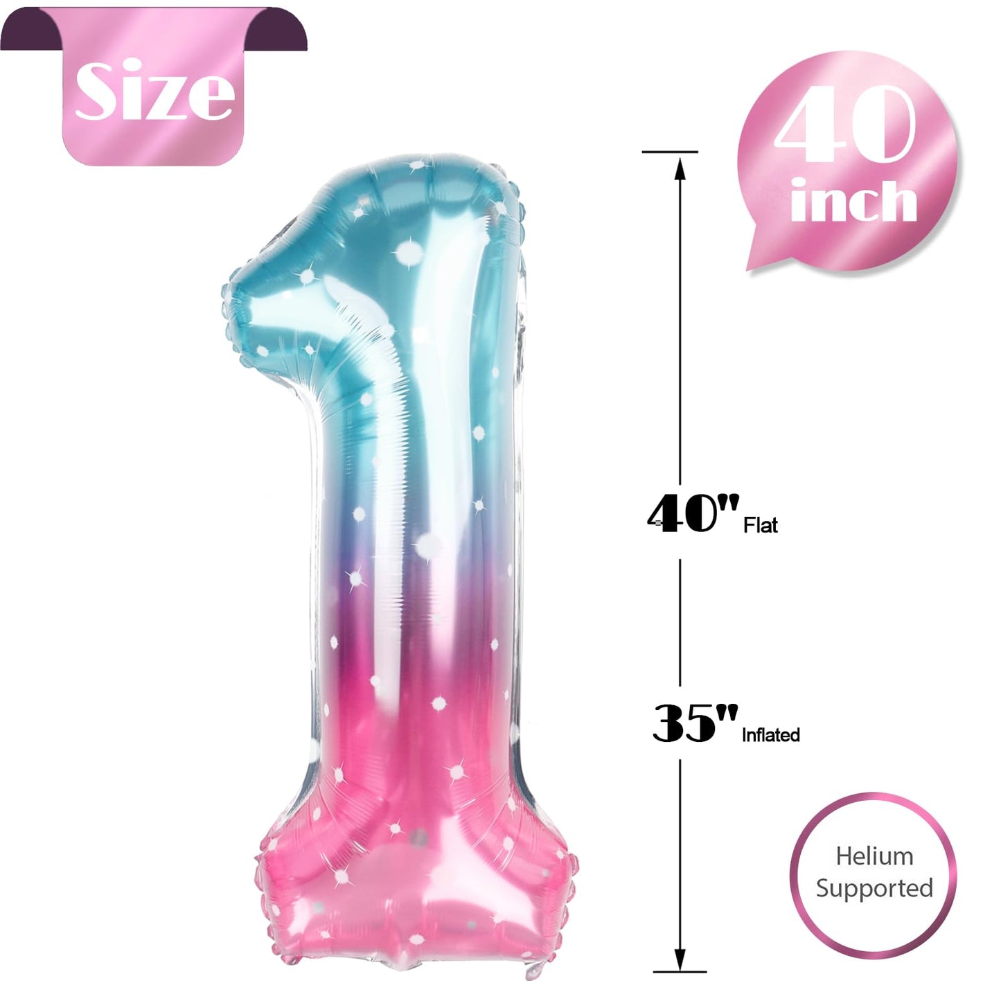 Starry Sky Number 1 Balloon 40 Inch, 1st Birthday Balloon for Baby Boy Girl Toddler First Birthday Decorations, Shiny Starry Sky Party Supplies