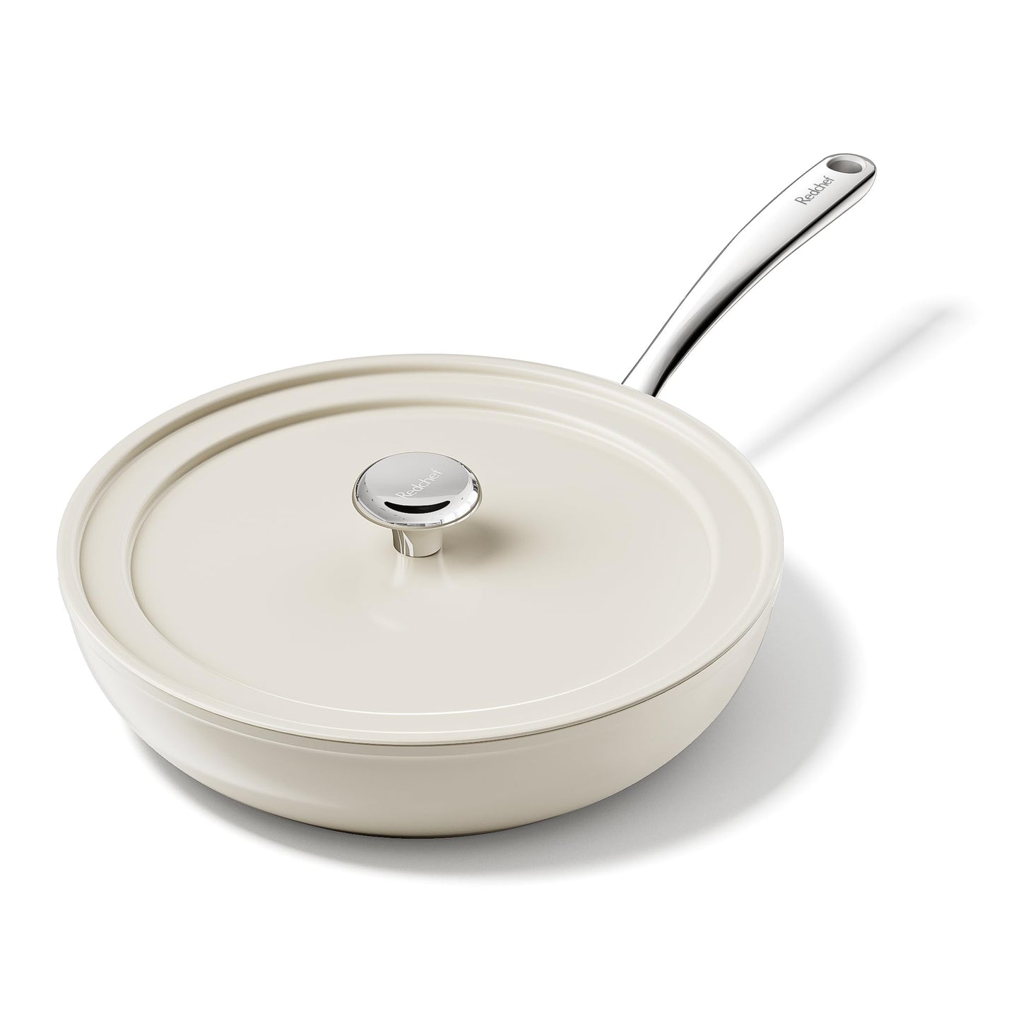 Redchef Ceramic Frying Pan with Lid, 11" Deep Saute Pan, 3.5QT Large Jumbo Cooker, Frying Pan Nonstick with Stay Cool Handle, Non Toxic Cooking Pan, Induction Dishwasher Safe, PFOA & PFAS Free(Beige)