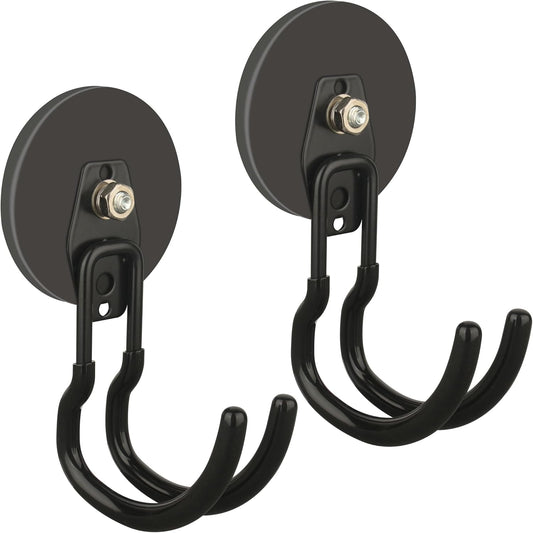 ULIBERMAGNET Extra Large Magnetic Hooks - Heavy Duty 2 Pack for Garage, RV & Tool Shed (Black, 3.46 Inch)