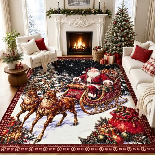 5' x 7' Christmas Santa Area Rug - Washable Non-Slip Holiday Decor