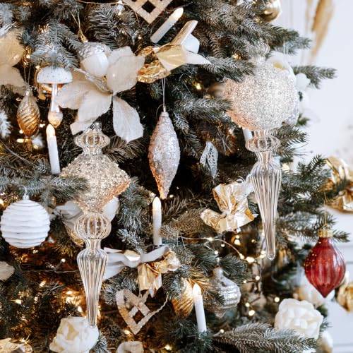 Clear Glass Holiday Finials - Set of 4 Handcrafted Christmas Ornaments, 6 & 7 Inch Assorted Styles