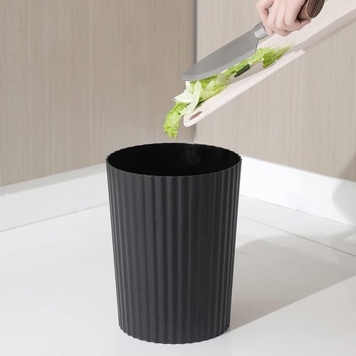 JiatuA Small Trash Can - Round Plastic Wastebasket for Bathroom, Kitchen, Office | Black Color