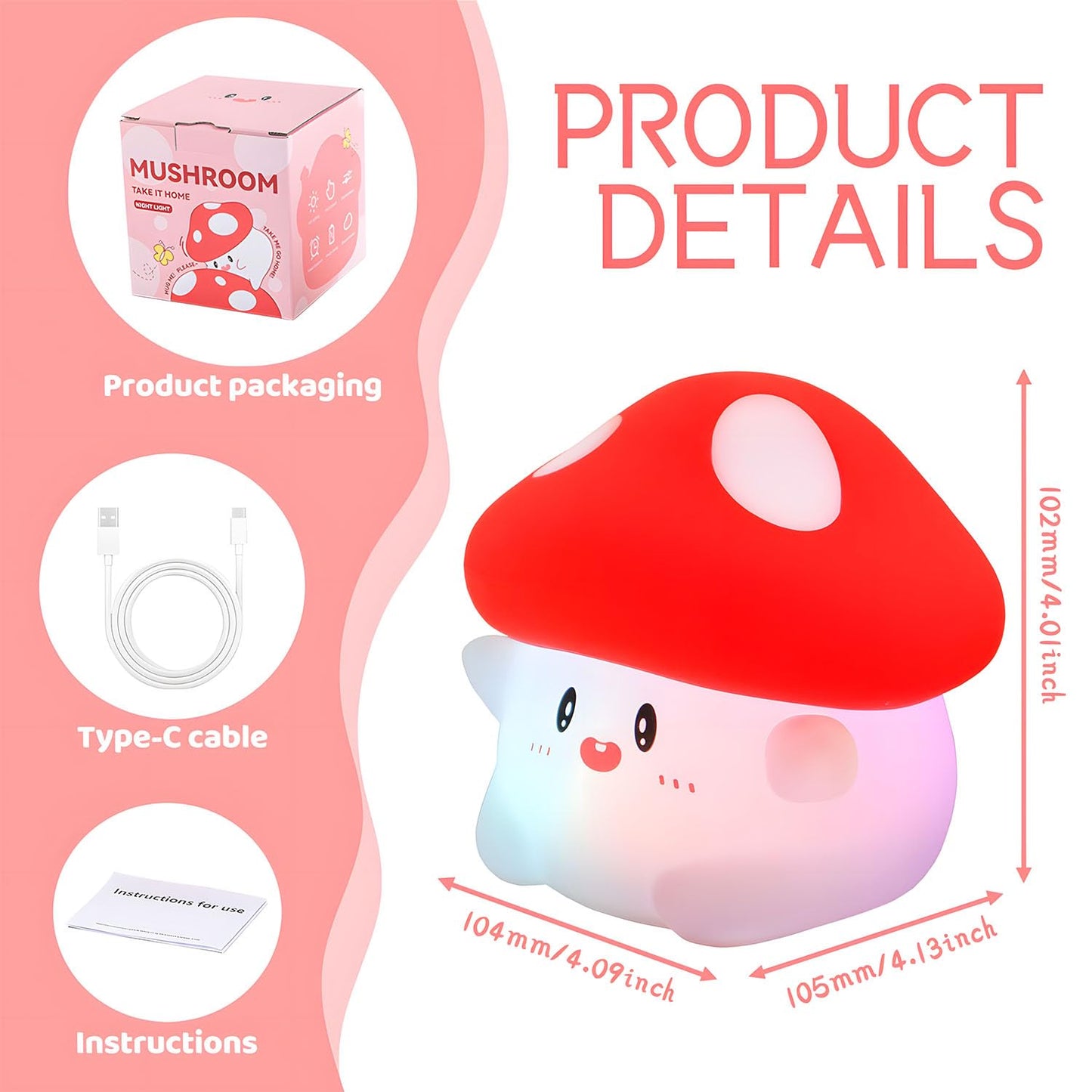 Daixinde Duck Night Light Silicone Squishy, Tap Control 2 Brightness, 50Hrs Battery Kids Nightlight, 30Min Auto Timer, Rechargeable Bedside Lamp for Toddlers, [Valentines Gifts]
