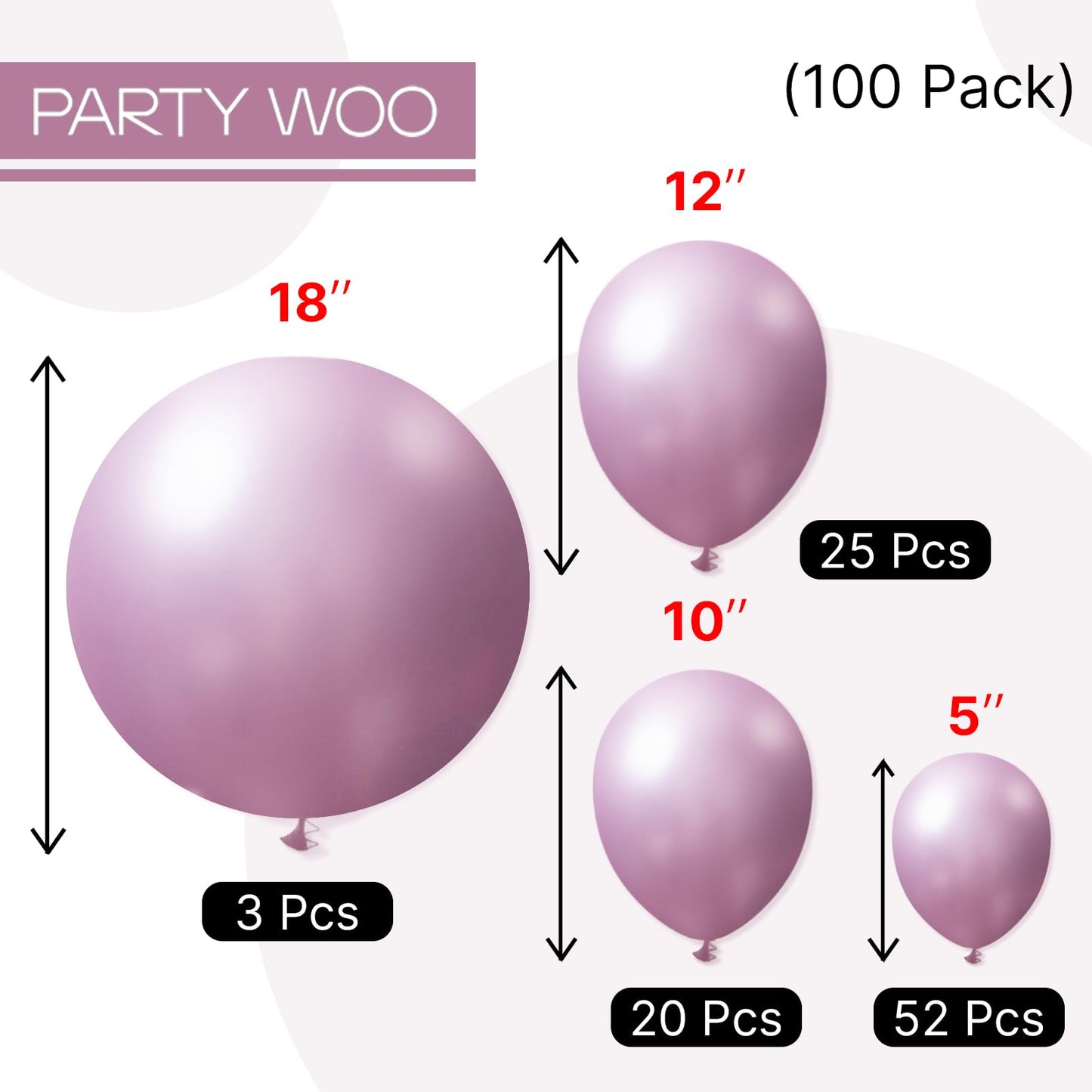 PartyWoo Metallic Pink Balloons 100pcs Different Sizes Pack of 18 12 10 5 Inch Chrome Pink Balloons for Graduation Wedding Girl Baby Shower Gender Reveal Birthday Princess Party Decorations Pink-G108