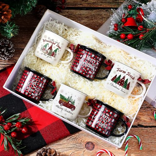 Suttmin 6 Pack Christmas Mini Coffee Mugs 5.07 oz Buffalo Plaid Red & Black for Holiday Decor