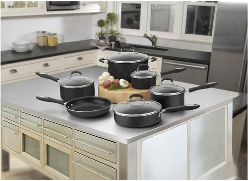 Cuisinart Advantage Nonstick Cookware Set - 11-Piece Aluminum Pots & Pans for Quick Heating | Dishwasher Safe