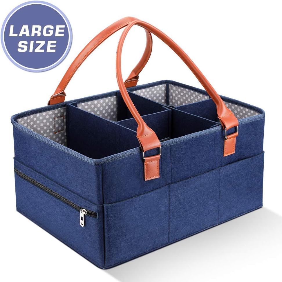 Marhynchus Large Portable Nappy Storage Basket - Detachable Divider Baby Diaper Caddy in Navy for Nursery & Travel