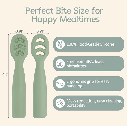 Eascrozn Baby Spoons - Self-Feeding Utensils for 6+ Months | BPA-Free Silicone, 6-Pack Set