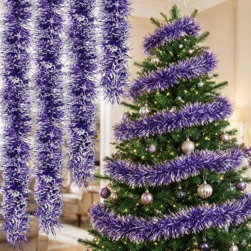 Dilunave Purple 150ft Frost Tip Christmas Tinsel Garland - 1 Piece