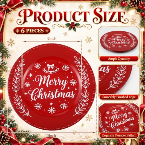 Christmas Charger Plates Set of 6 13-inch Red Beaded Holiday Dinnerware