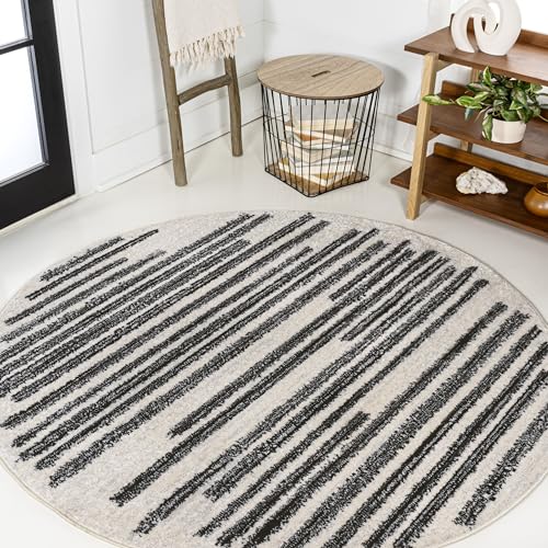 JONATHAN Y Khalil Cream/Black 7' Round Indoor Area Rug - Modern Bohemian Design