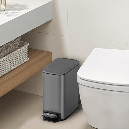 Cesun Stainless Steel Trash Can - 6 Liter Soft Close Lid & Step Pedal | Anti-Fingerprint Finish (Gray)