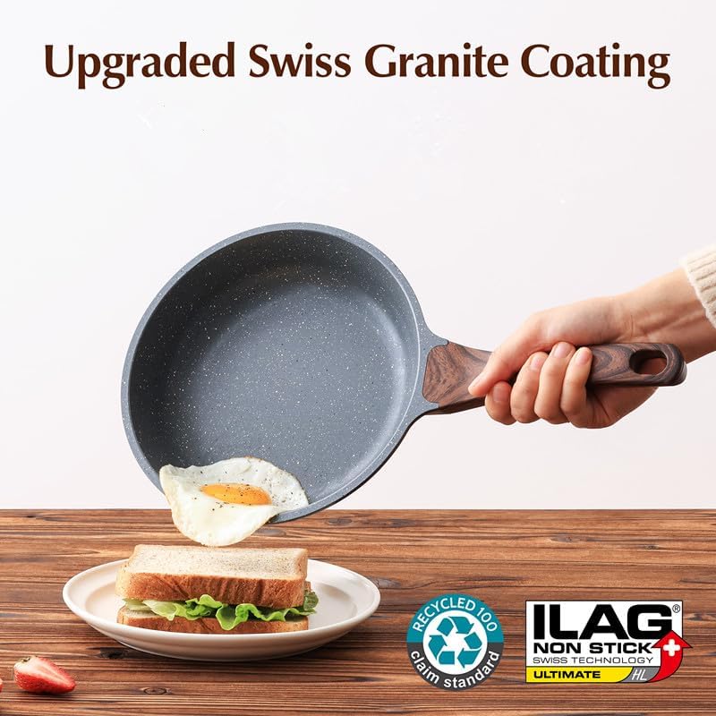 SENSARTE Nonstick Frying Pan - Healthy Omelet Skillet with Glass Lid, 8-Inch PFOA Free Cookware