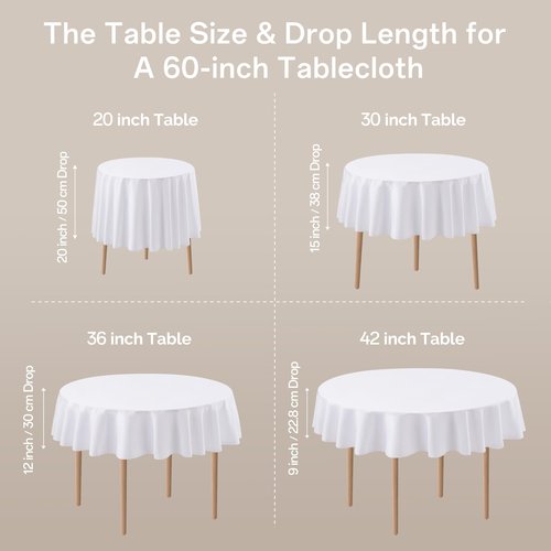 joybest 6 Pack Round Tablecloths - 60 Inches in Diameter White Table Cloth Fit 20 to 42 Inches Tables, Washable Polyester Fabric Table Cover for Dining, Buffet Party, Wedding