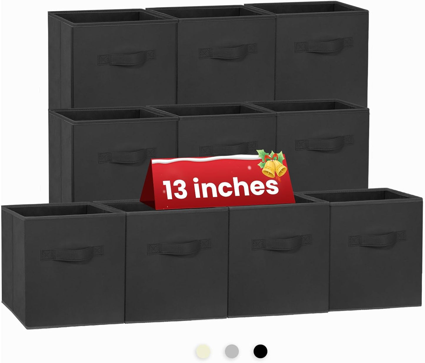 Large Storage Cubes | 13-Inch Organizing Bins for Kallax Shelves - 10 Pack Collapsible Black Storage Boxes