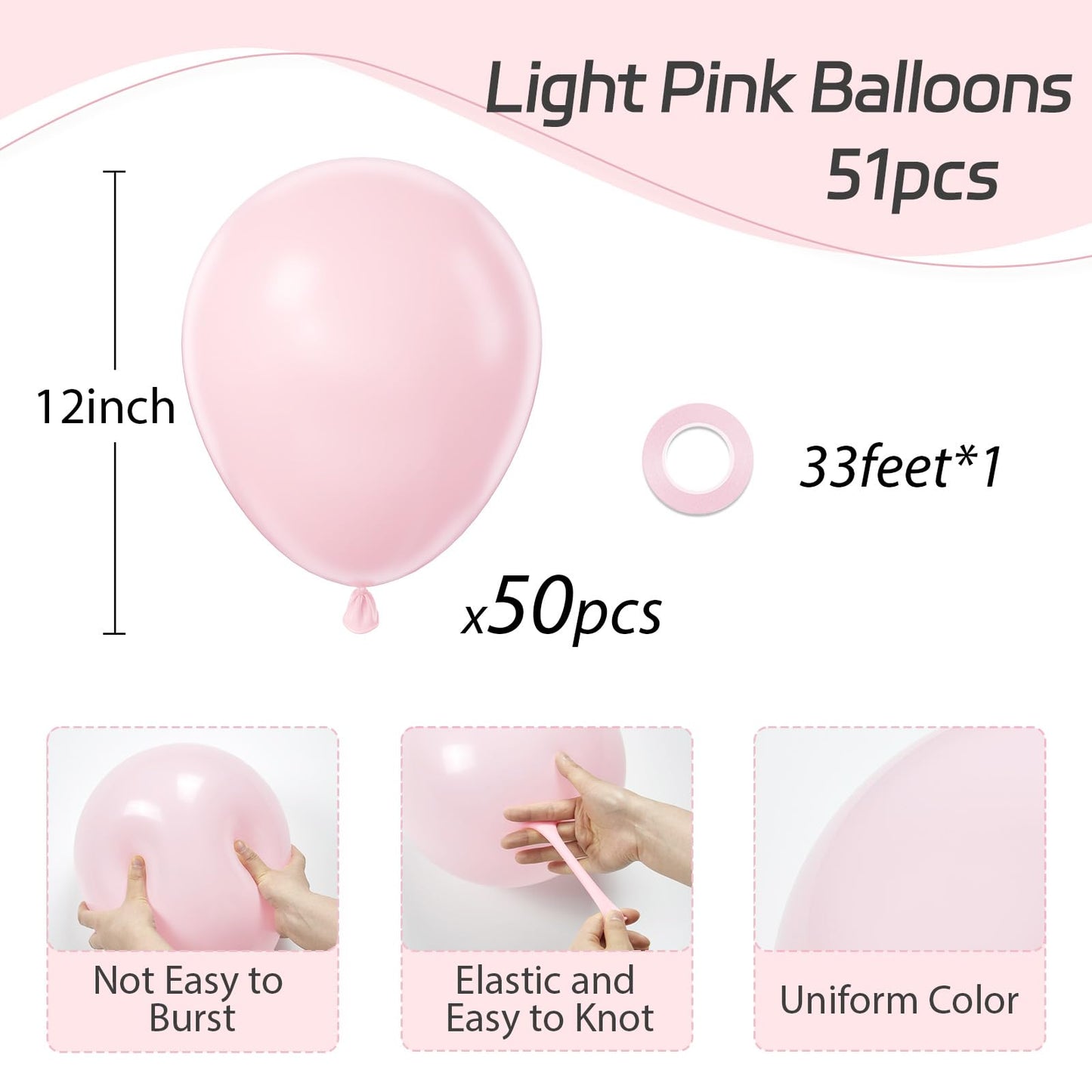 Awenztech Light Pink Balloons 12 inch, Pastel Pink Latex Balloon 50pcs Party Balloons for Graduation Bridal Baby Shower Gender Reveal Birthday Party Decorations