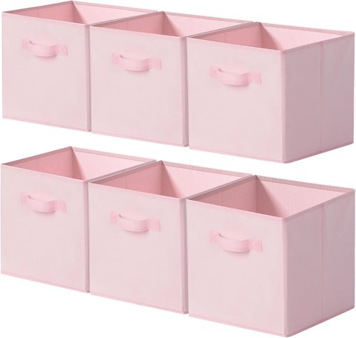 Cupic Cupid Storage Cubes - 11x11 Collapsible Bins with Handles | 6 Pack for Clothes & Toys, Pink