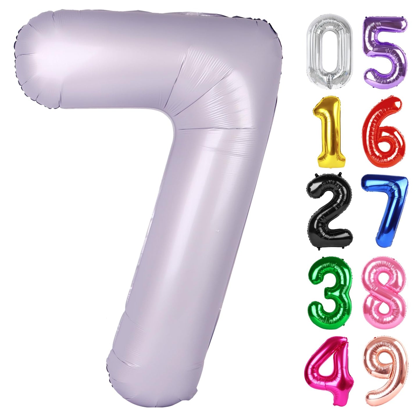 Lilac Number 7 Balloon 40 Inch, 7th Birthday Party Decorations for Children, Giant 7 Foil Balloon for Party Supplies