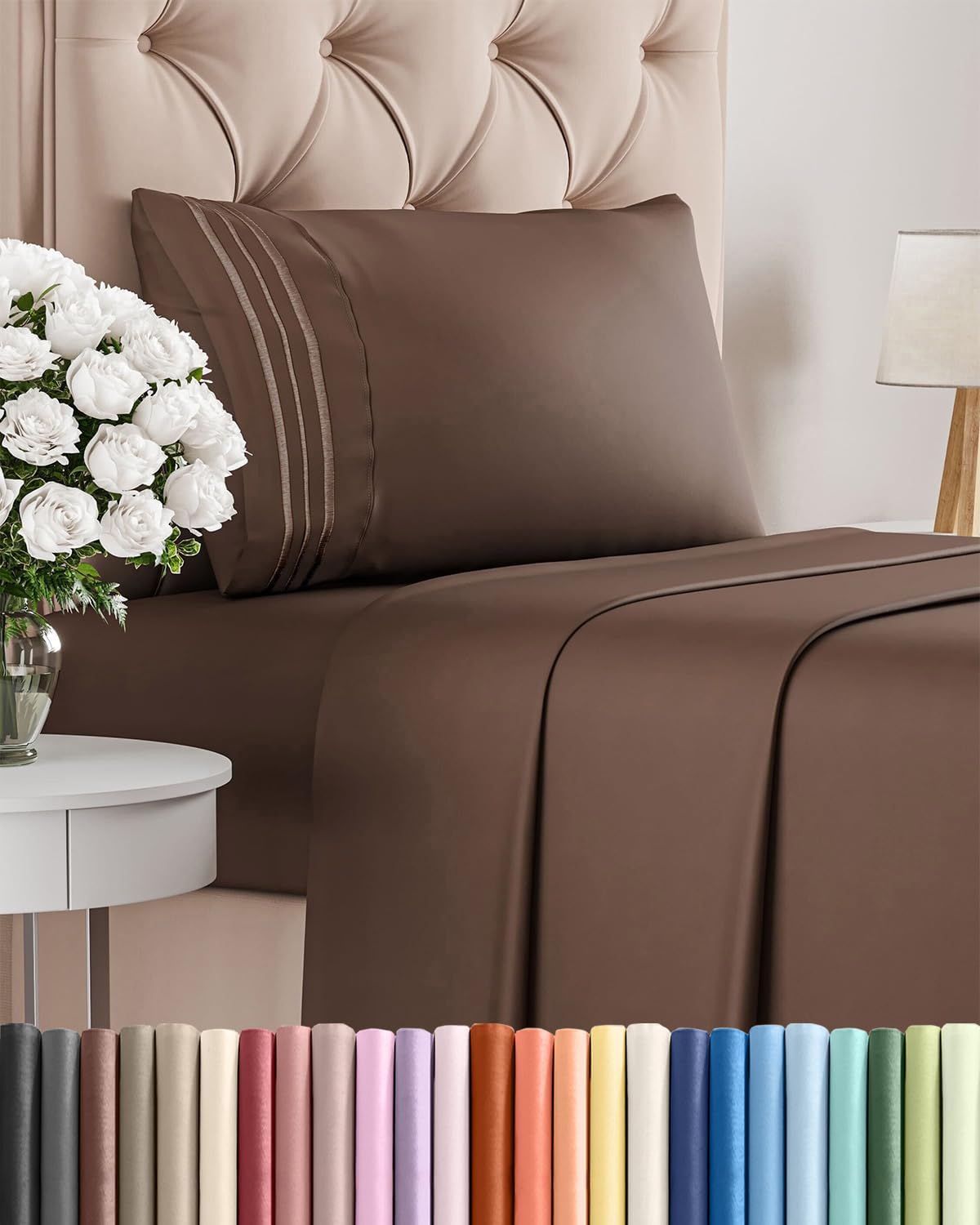 Skiennix Twin Size 3 Piece Sheet Set - Ultra-Soft Cooling Bedding with Deep Pockets - Luxury Hotel Quality - Brown