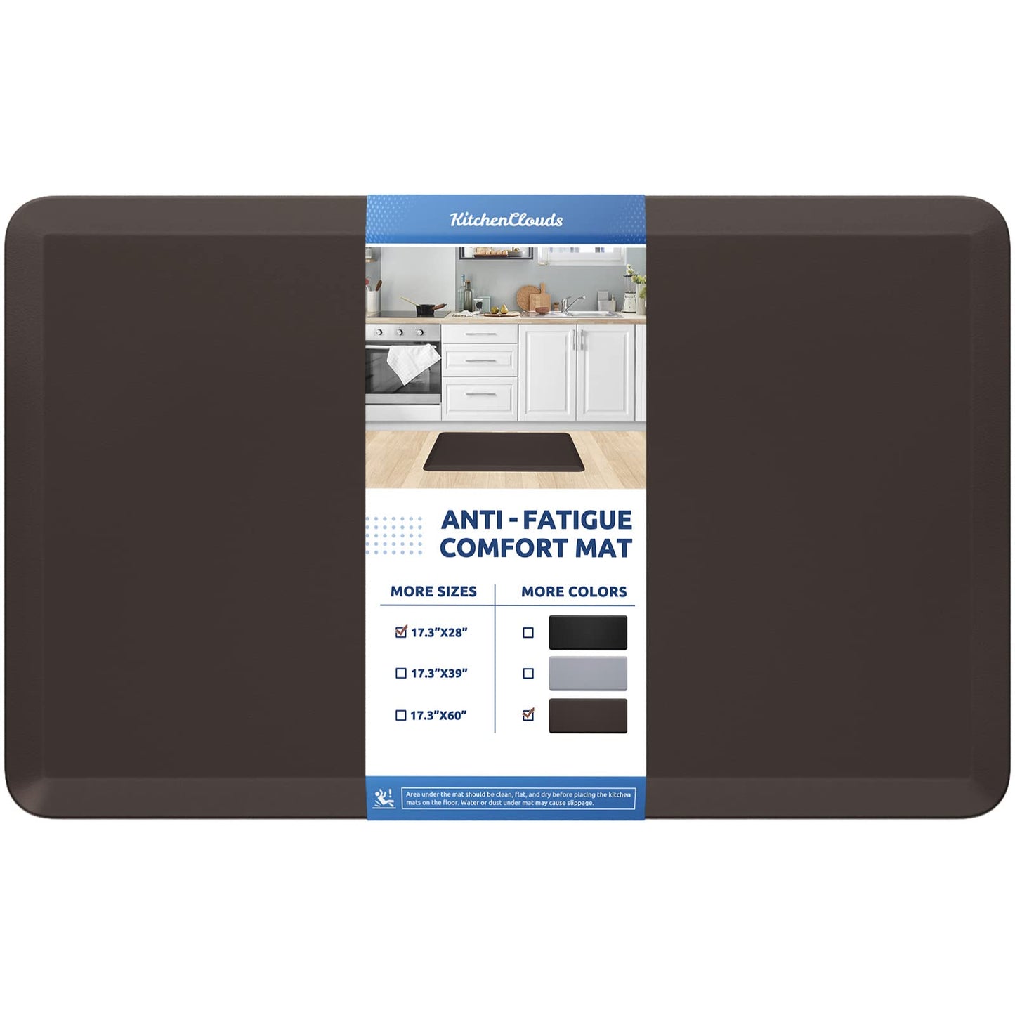 KitchenClouds Kitchen Mat Cushioned Anti Fatigue Rug 17.3"x28" Water Resistant Non Slip Standing Desk Mat Comfort Floor Mats for Kitchen House Sink Office (Chocolate)