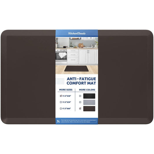 KitchenClouds Kitchen Mat Cushioned Anti Fatigue Rug 17.3"x28" Water Resistant Non Slip Standing Desk Mat Comfort Floor Mats for Kitchen House Sink Office (Chocolate)