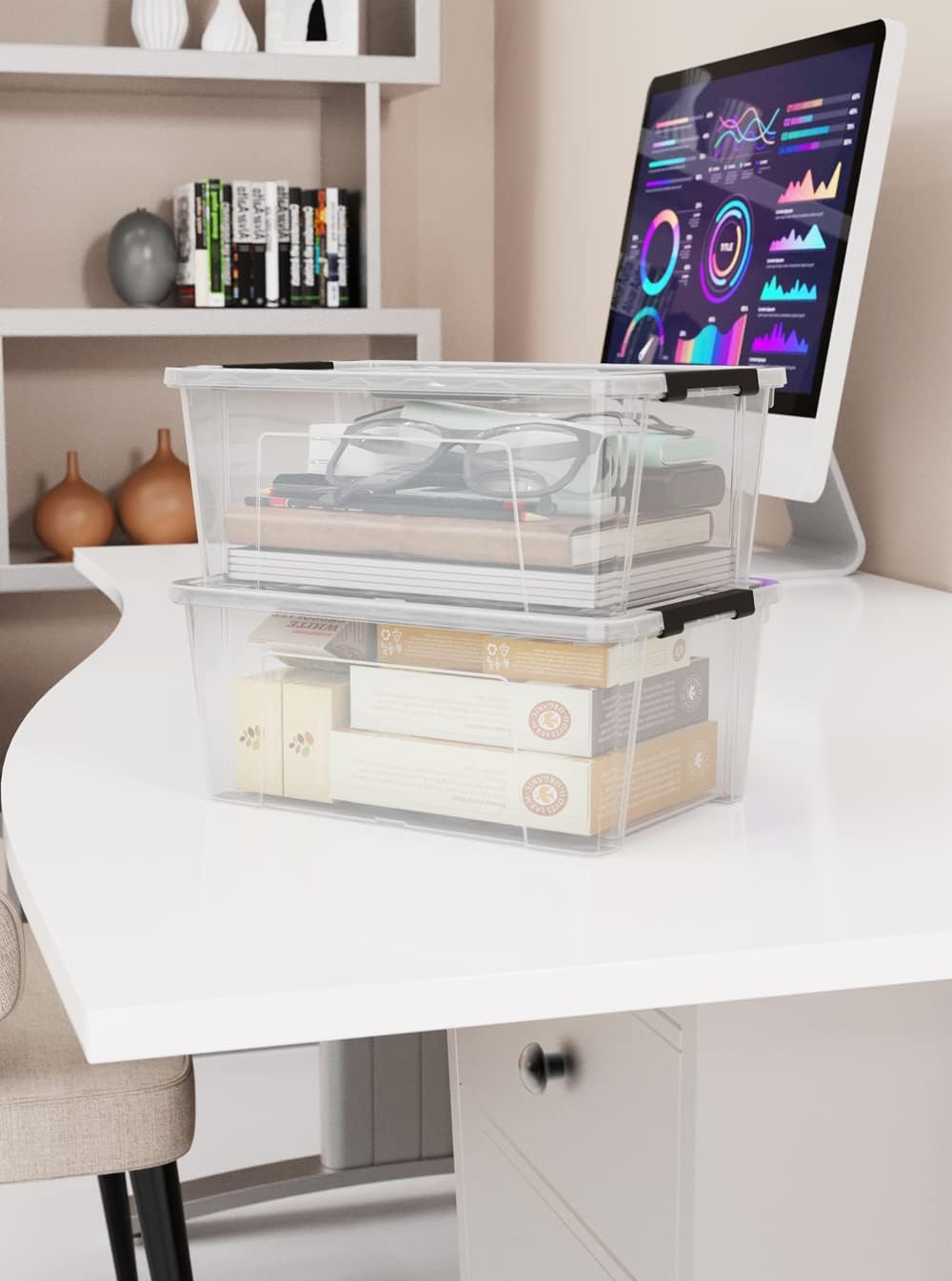 WYT Clear Storage Latch Bins - 6-Pack Organizer Box with Handles & Lids | 5-Litre Capacity