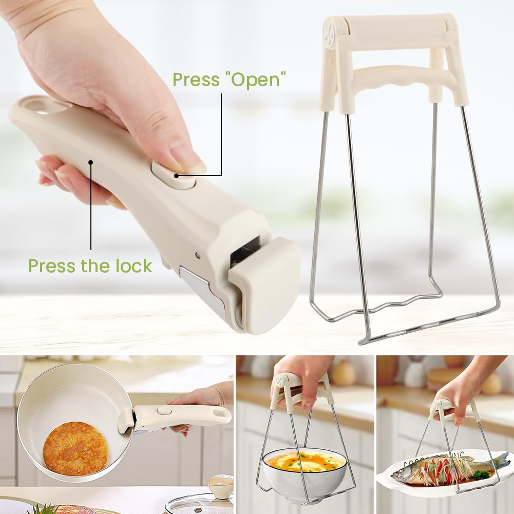 WeiLingBo Removable Pot Handle,White Detachable Pan Handles,Universal Pan Handle, Replacement Handles for Pots and Pans with Anti-Scald Clip,Fits All Cookware
