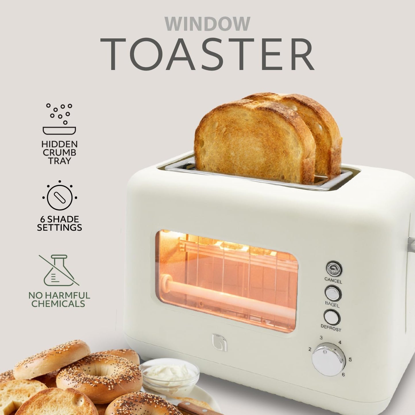 WILLOW Eco Series 2 Slice Toaster - Retro Design with Clear-View Window & 6 Shade Settings | Extra Wide Slots
