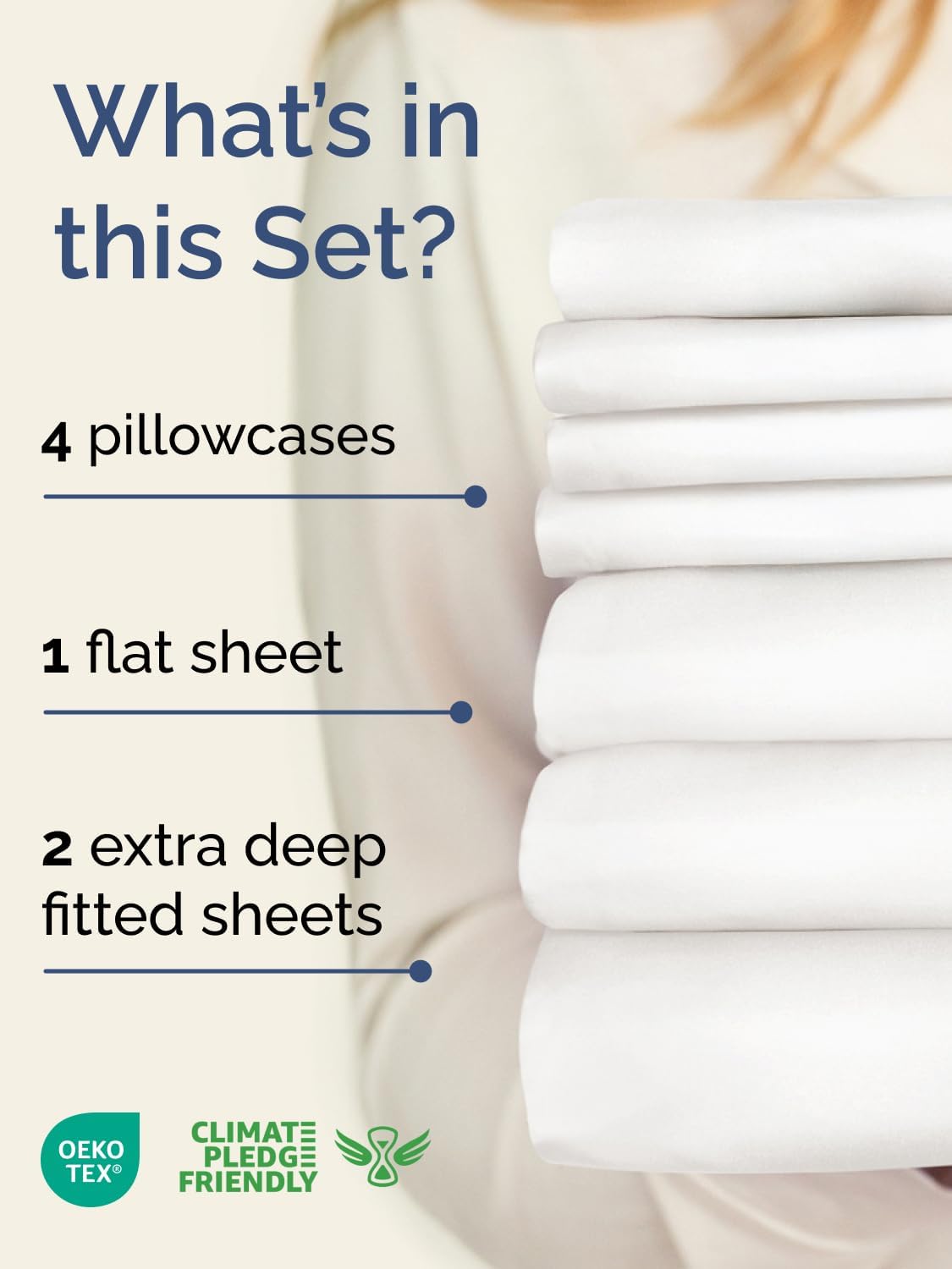 Skiennix Extra Deep Split King Sheet Set - 7 Piece Breathable Cooling Bedding - Soft Wrinkle-Free Antique White
