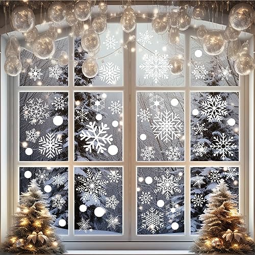 PartyGarden Snowflakes Window Clings - 8 Sheets, 152 Pcs Christmas Snowflake Decals for Glass & Holiday Decor