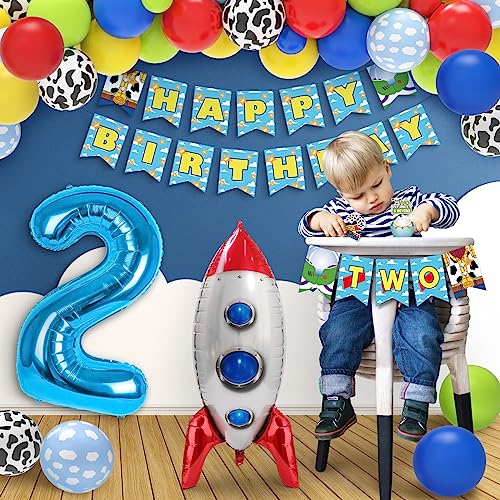 Toy-Inspired 2nd Birthday Decorations Set - 105 Pcs Party Supplies with Banner Balloons Backdrop