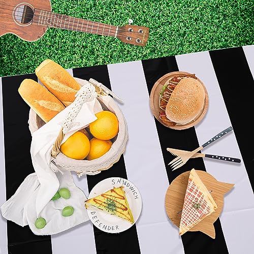 Kesfey Black White Striped Tablecloth 54x108 in, 3 Pack for Parties