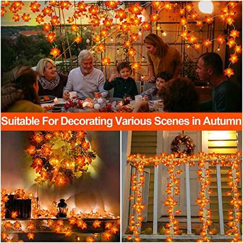 [Timer] Fall Garland with Lights Fall Decor 16.4 Ft 40 LED Enlarged Maple Leafed Fall String Lights Battery Operated Waterproof Thanksgiving Lights Autumn Fall Decorations for Home Indoor Outdoor