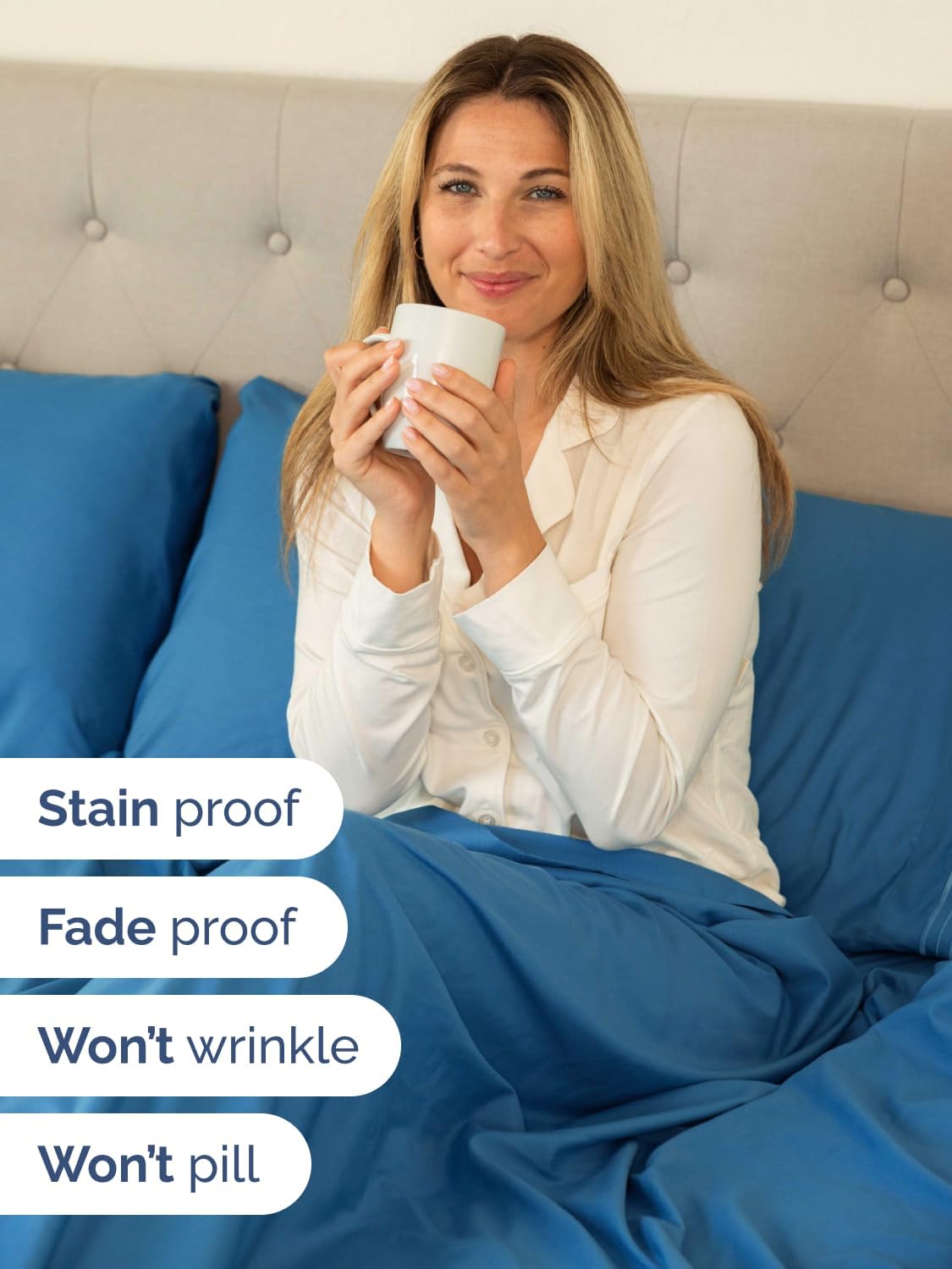 Skiennix Extra Deep Queen Sheet Set - 6 Piece Breathable Cooling Bedding - Soft Wrinkle-Free Denim Blue