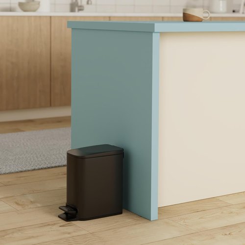 Cesun Small Bathroom Trash Can - Soft Close Lid & Step Pedal | 6L Stainless Steel, Anti-Fingerprint (Matt Black)