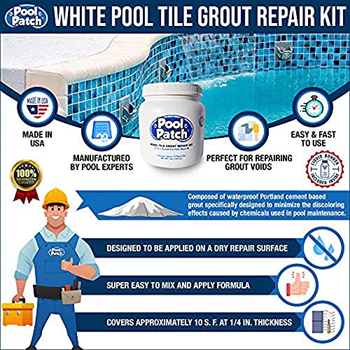 Pool Tile Grout Repair Kit White - Fast Setting Waterproof Cement, 3lb