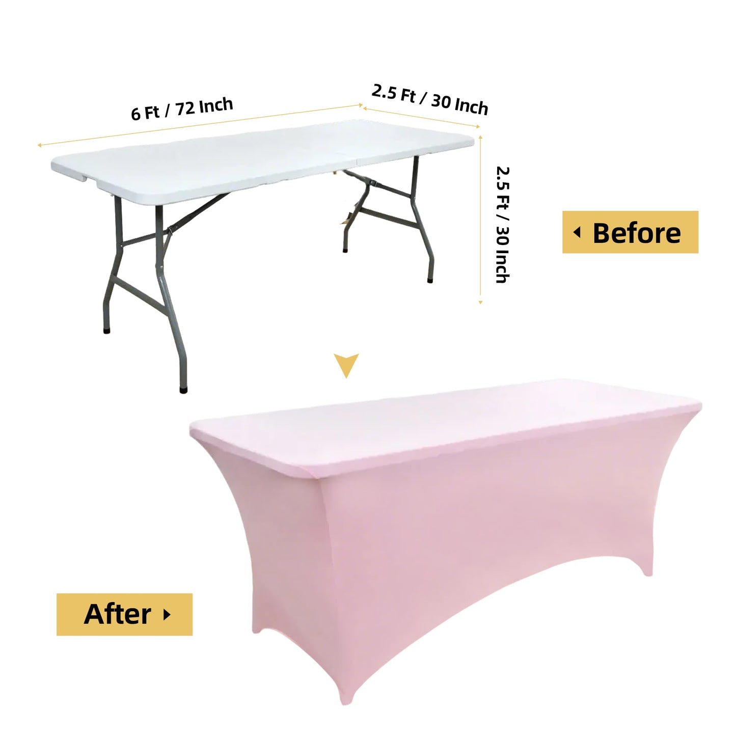 ZarzaaSik 6-Pack 6ft Spandex Table Covers for Rectangle Standard Folding Tables - Wrinkle Resistant Stretch Tablecloths - Ultimate Fitted Table Protector for Parties, Trade Shows, Wedding