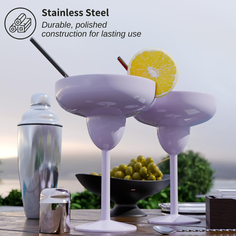Mother’s Day Gift for Mom – Set of 2 Lilac Insulated Stainless Steel Margarita Glasses with Lid, Unbreakable Cocktail Tumbler Set, Keeps Drinks Cold, Gift for Women Wife Friend