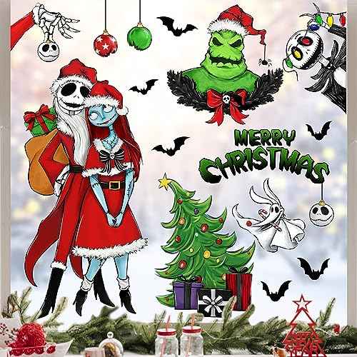 Mfault 121 PCS Merry Christmas Nigh.tmare BEF.ore Christmas Window Clings 9 Sheets, Jack Sally Xmas Tree Skull Stickers Decal Decoration, 2026 New Year Home Kitchen Winter Holiday Decor