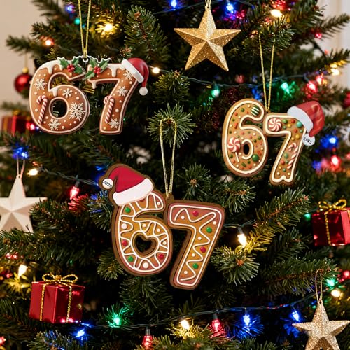 LHBMET 3Pcs Six Seven Christmas Ornament C — 67 Acrylic Meme Santa Tree Ornaments (Variation C)