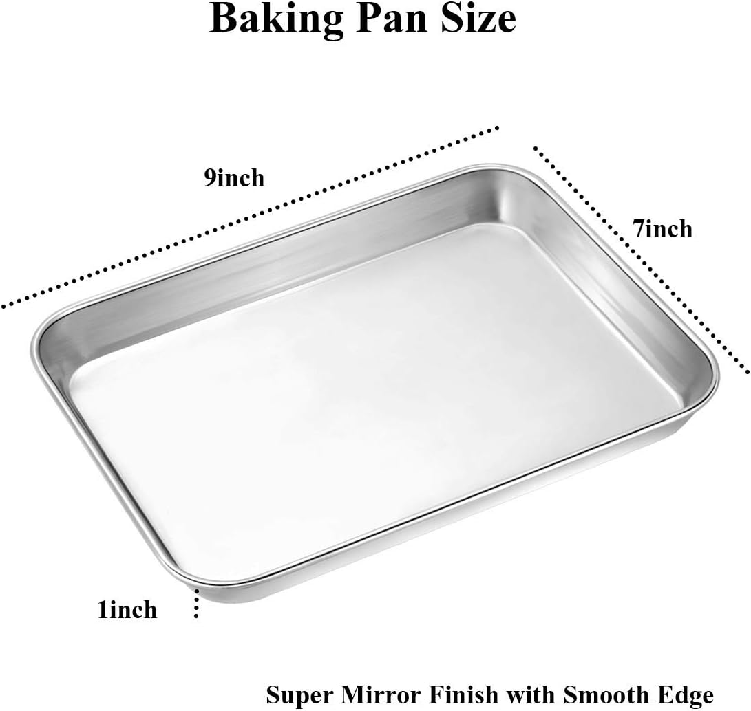 Wildone Baking Sheet Set - Stainless Steel Cookie Pan with Cooling Racks | 2 Sheets + 2 Racks, 9 x 7 x 1 Inch, Non-Toxic & Easy to Clean