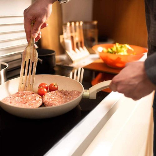 Acacia Kitchen Utensils Set by Spurtle - 4-Piece Natural Wooden Cooking Tools for Stirring & Serving