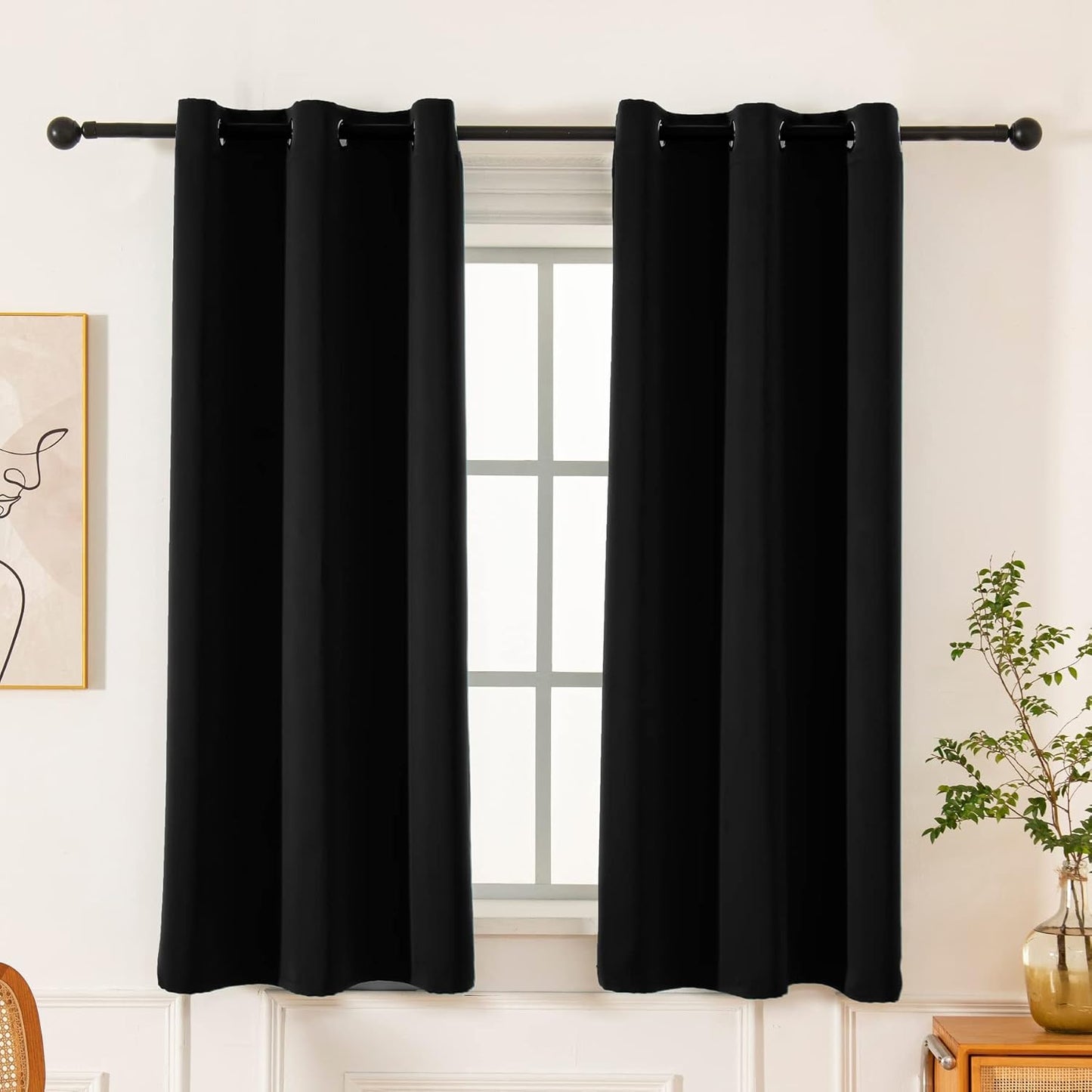Pickluc Grommet Blackout Curtain - Light Blocking Thermal Insulated Drapes | 42" x 54", Black, 2 Panels