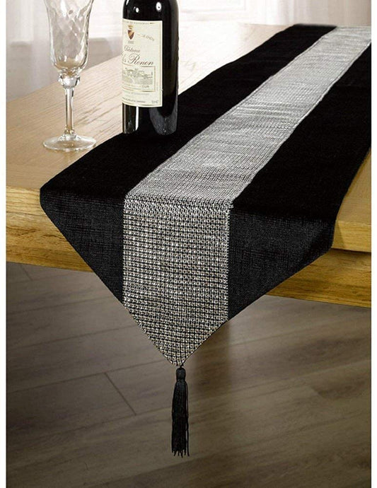 OZXCHIXU 13inch x 72inch Table Runner with Diamante Strip and Tassels(Black)