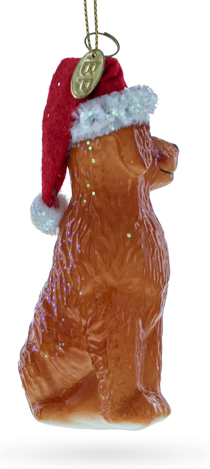Golden Retriever Christmas Ornament - Festive Santa Hat Glass Decoration