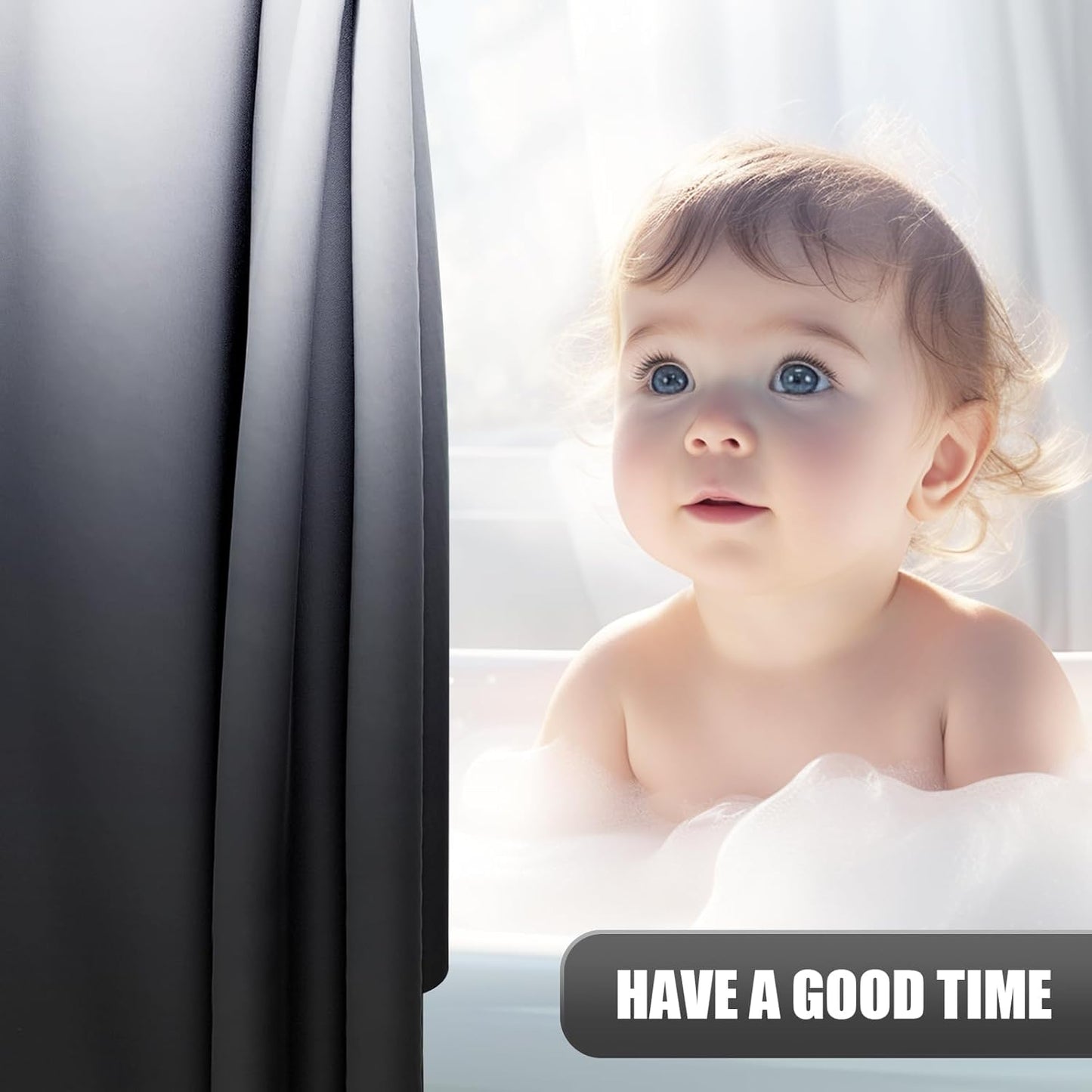 OLANLY Luxury Ombre Shower Curtain Set - Waterproof & Washable, Black/Grey | 72x72 Inches
