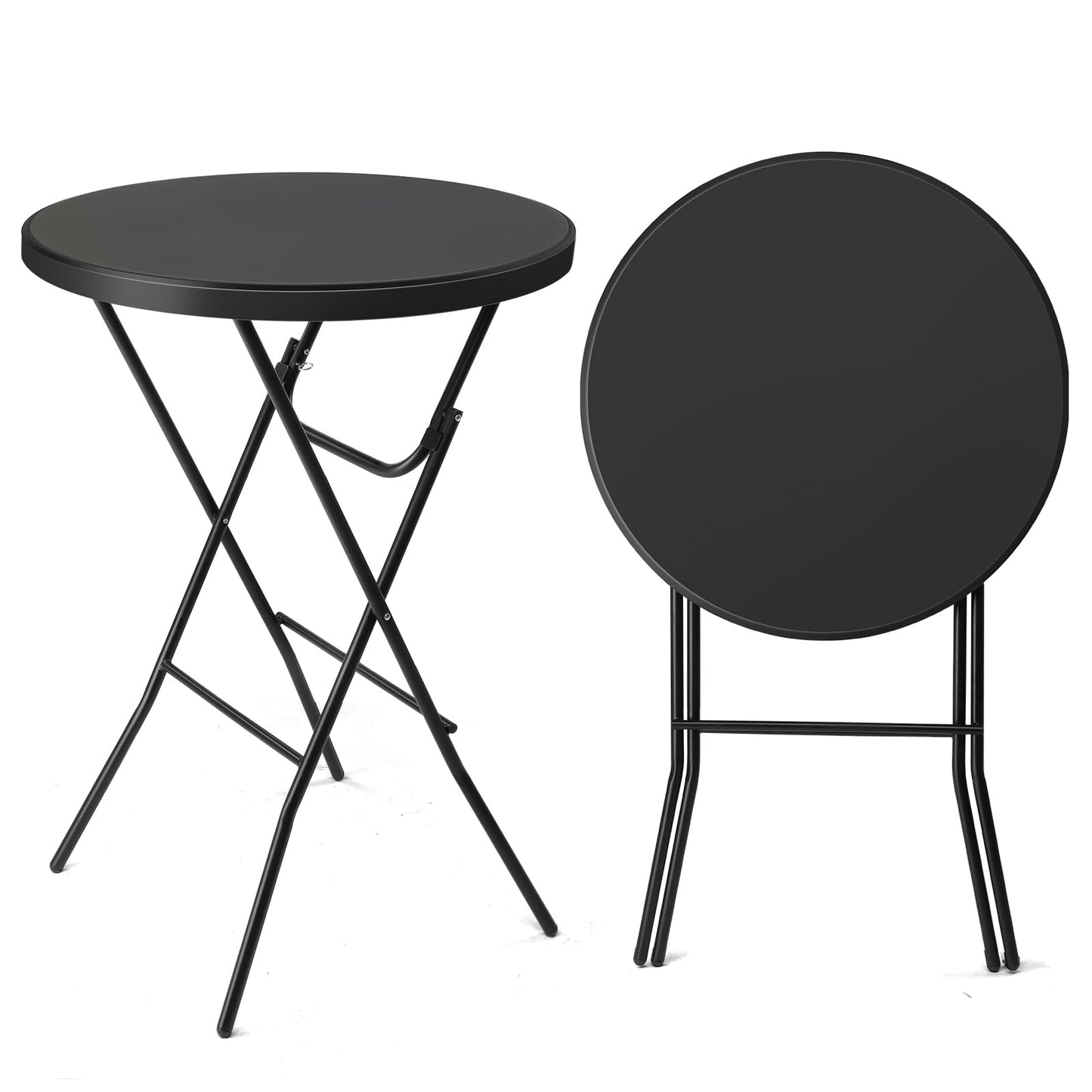 VINGLI 32" Plastic Folding Round Table Bar Height, HDPE Matrial with Gray Metal Finish, High Top Table for Outdoor Party, Cafes, Restaurants, Backyard, Dining Room, Wedding Event,1 Pack, Black