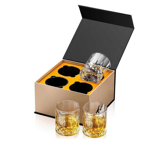 Hlukana Luxury Box Old Fashioned Whiskey Glasses Set of 4, 11 OZ Cocktail Glasses, Bourbon Rocks Scotch Glasses, Barware for Scotch Rum Vodka Liquor, Gifts for Men Father Grandfather Boss