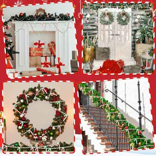 Jansun 13.14 Ft Christmas Tree Bead Garlands, Acrylic Cane Candy Christmas Beaded Garland Decoration for Christmas Tree Fireplace Wreath Ornaments Home Holiday Party Supplies£¨2 Pcs 6.57 ft£©