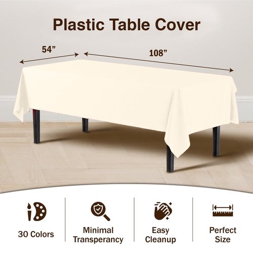 Exquisite 12-Pack Premium Plastic Tablecloth 12-Pack Premium Plastic 54-Inch-by-108-Inch Rectangle Tablecloth, Ivory